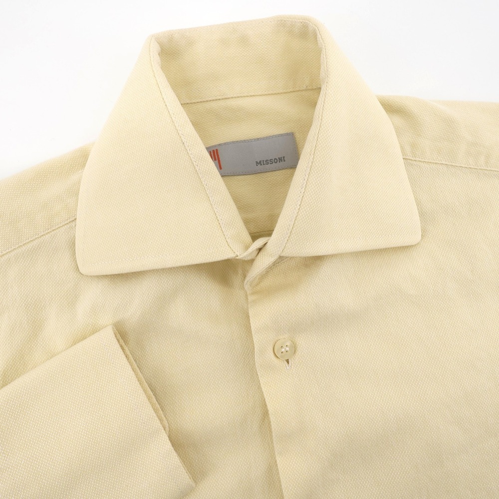 Missoni Textured Spread Collar Button Up Shirt Yellow Long Sleeve Mens 15/38